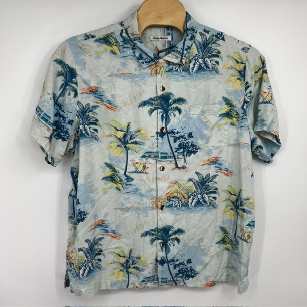 Tommy Bahama Men's XXL Florida Tropical Palm Tree 100% Silk Button Up Shirt